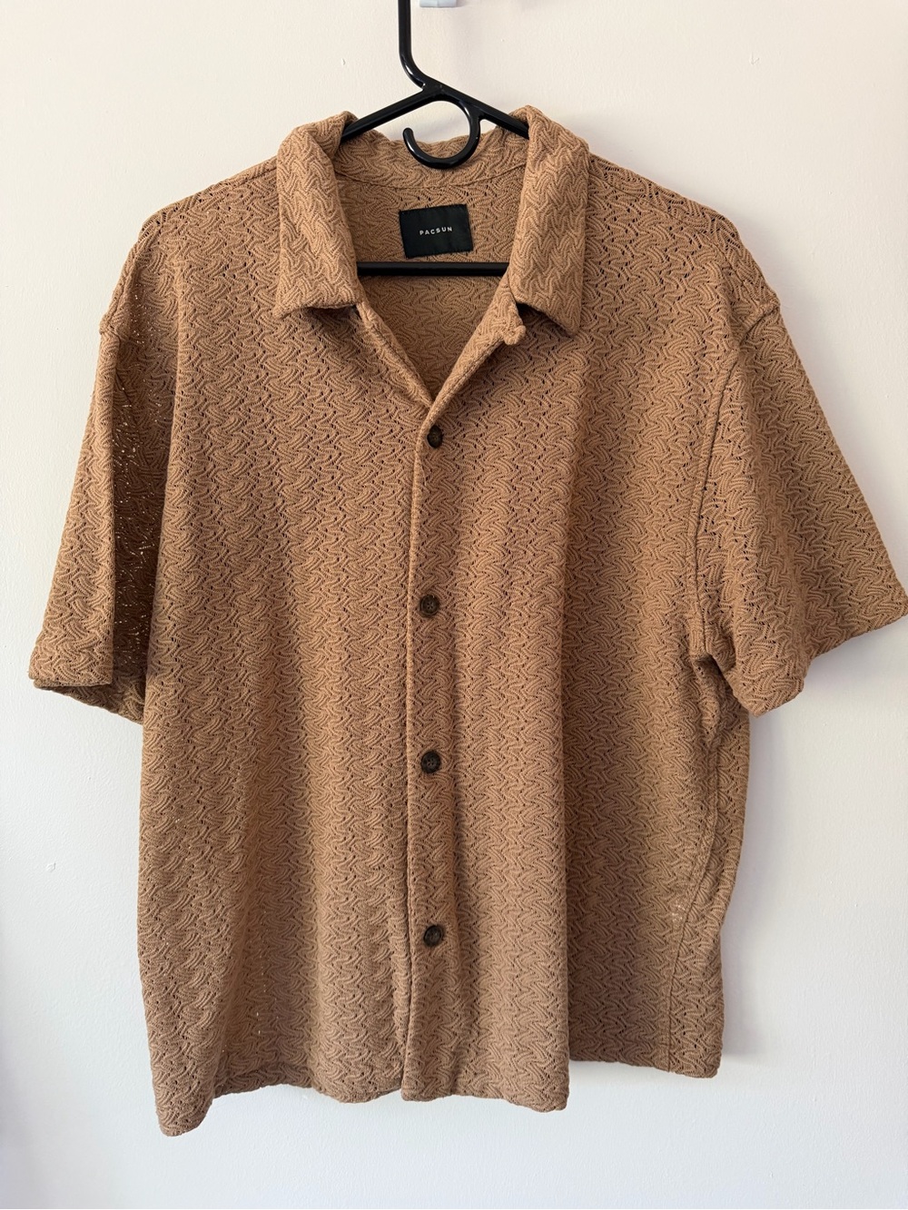 PacSun Textured Short Sleeve Button-Up Shirt - Camel